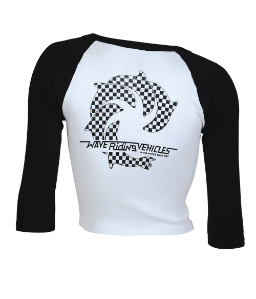 Checker Ladies Crop Raglan T-Shirt - Wave Riding Vehicles