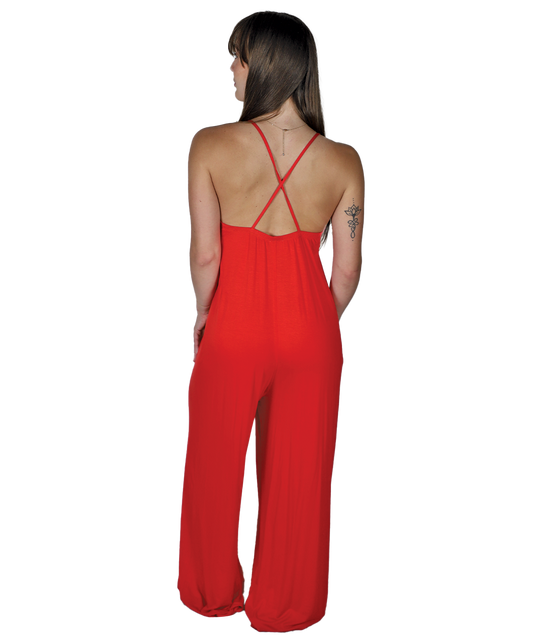 5212098 Red Open Back Jumpsuit