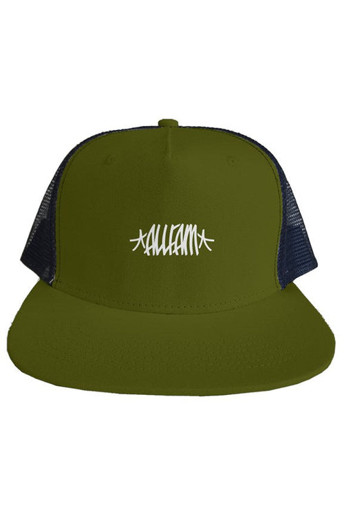 AF BAY BOMBERS FLAT BILL TRUCKER HAT  (ARMY/WHT) - Wave Riding Vehicles